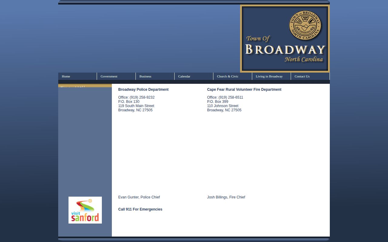 Broadway Police official emergency and contact page