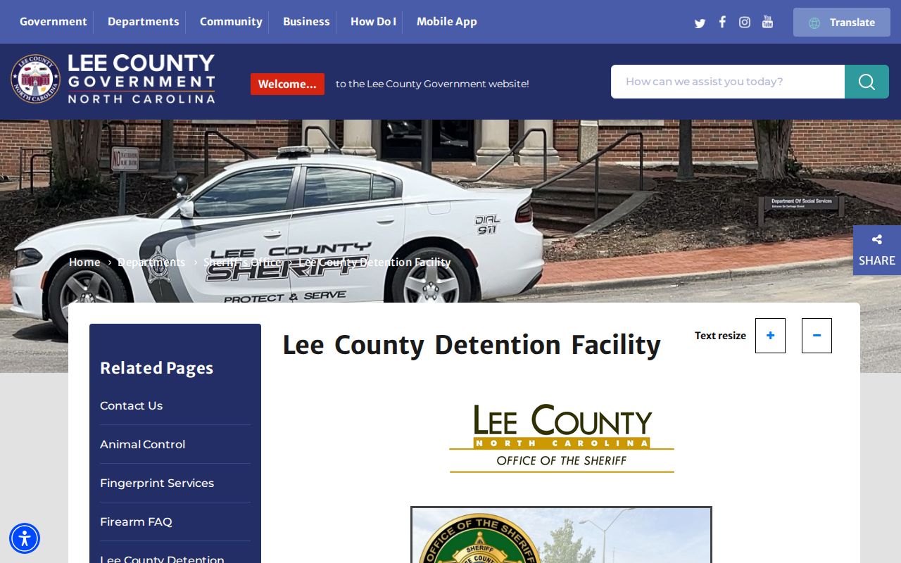 Lee County Detention Facility official information page