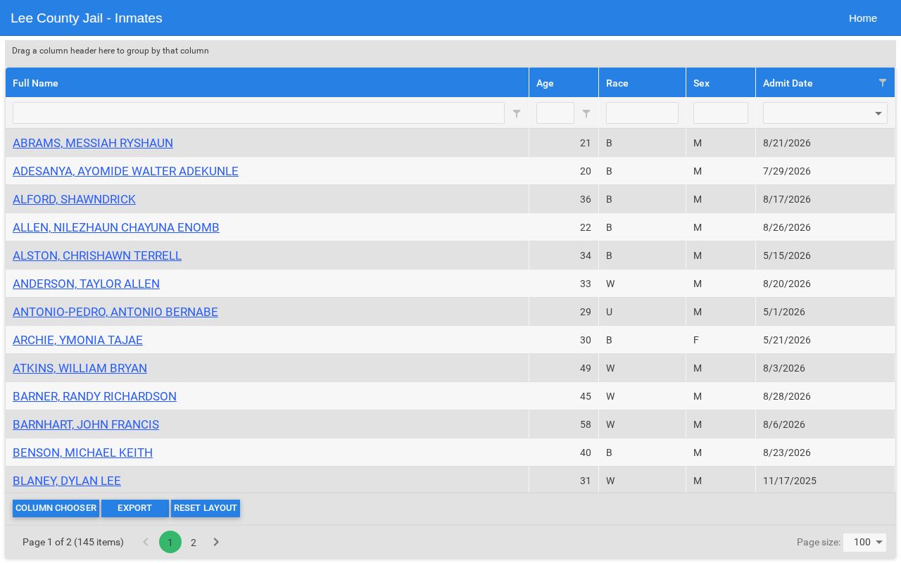 Lee County official current inmate search interface