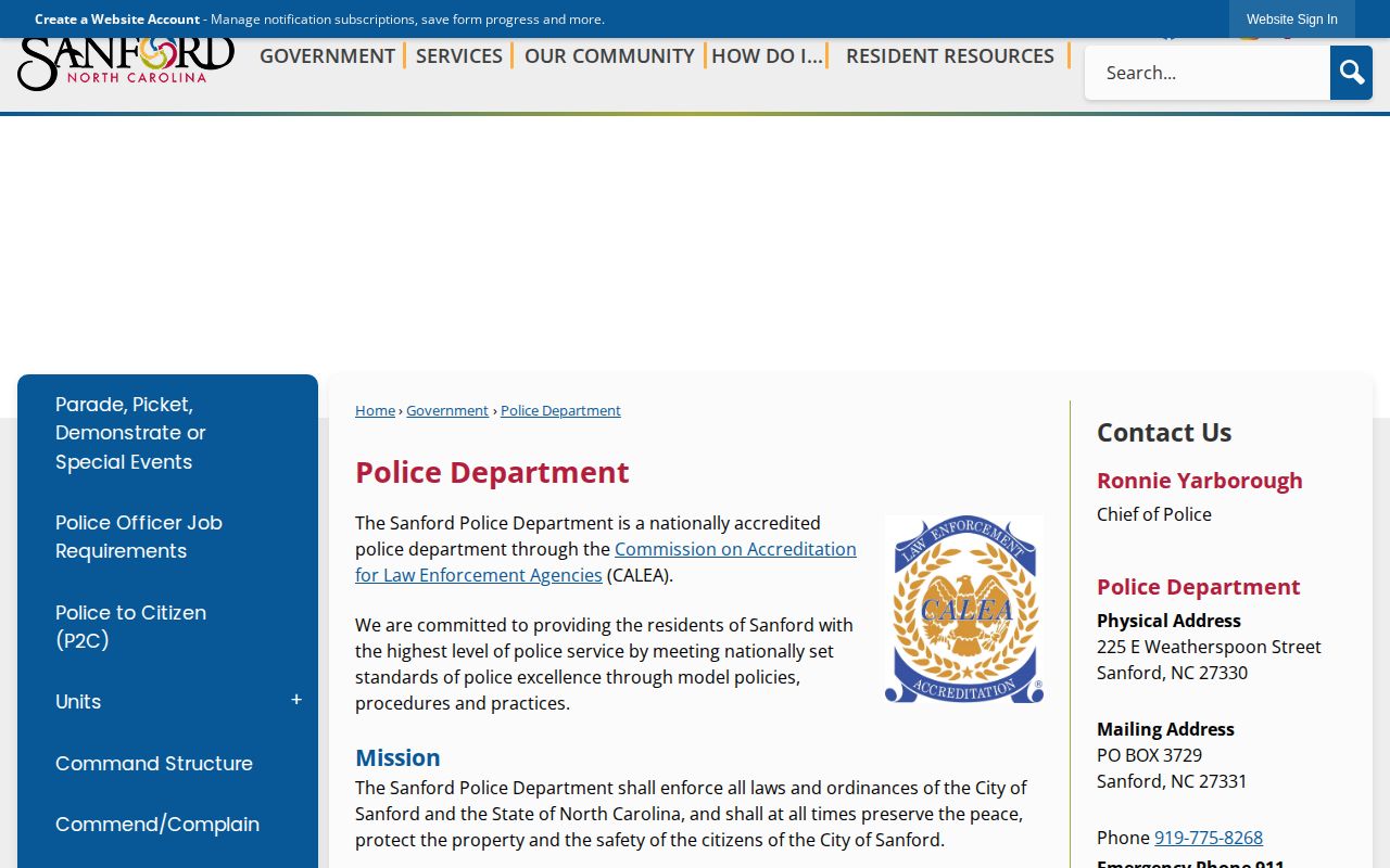 Sanford Police Department official information page